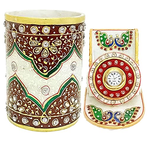 Handicraft Kingdom Fancy Pen Holder for Table with Mobile Stand| Stationery Storage for Office | Pencil Desktop Organizer | Markers Cosmetic Makeup Stand| Approx Size (4 Inch) & Wt (350 Gm) Pack of 2