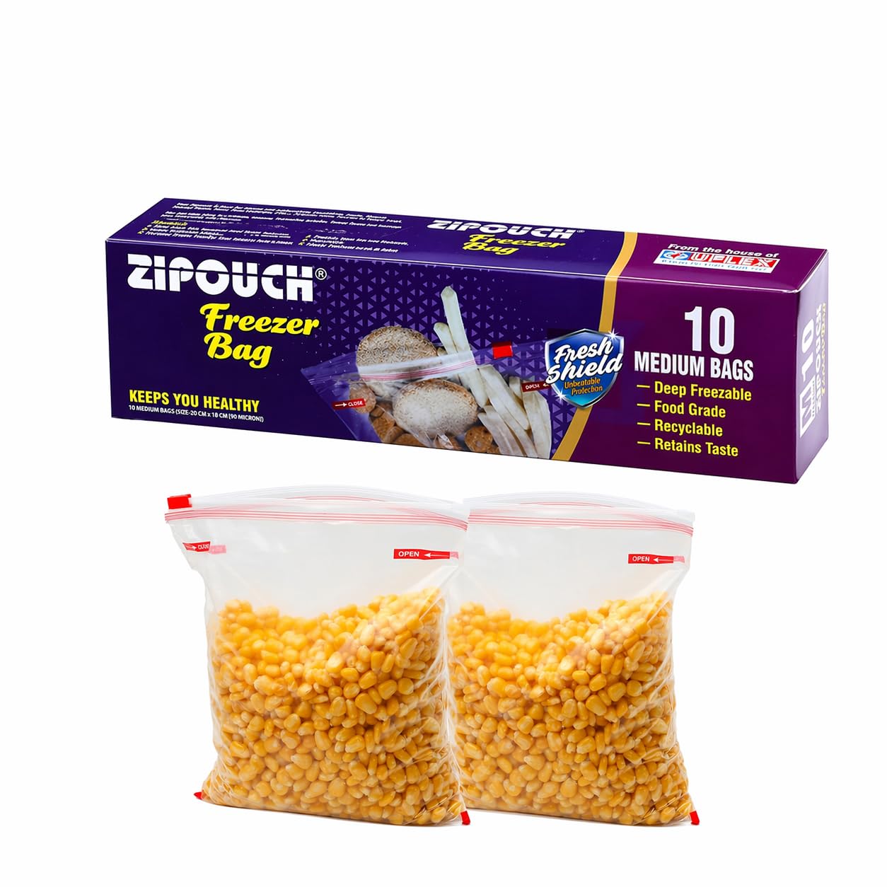 Zip Lock Bag with Slider |Pack of 2 (20 Bags) | Ziplock Bags for Fridge & Travel Packing | Zipper Pouch & Zip Lock Covers for Food, Vegetables & Kitchen |Size: Medium (23X25 cm)