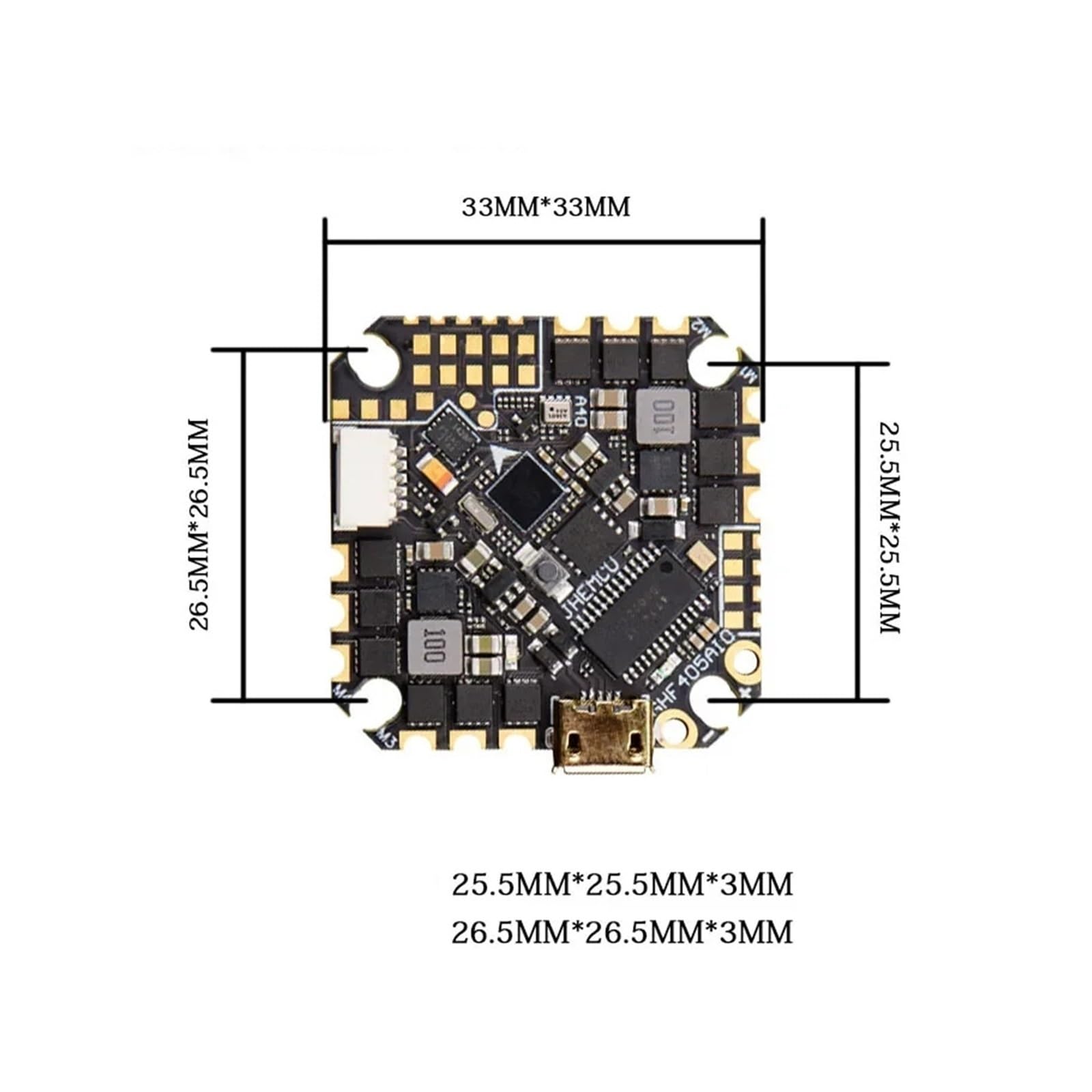 AIO Flight Controller ESC, GHF405AIO-HD 40A F405 2-6S | OSD Dshot600 für Toothpick Racing-Drohne, 33x33mm, Verbundmaterial