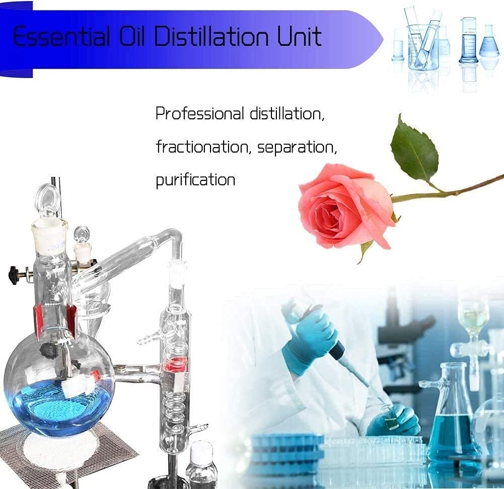HUILE Kit de destilación 500 ml, Kit de destilación fraccional de destilador de Aceite, aparatos de destilación de Vidrio, Equipo de destilación al vacío, Kit de cristalería de Laboratorio de química