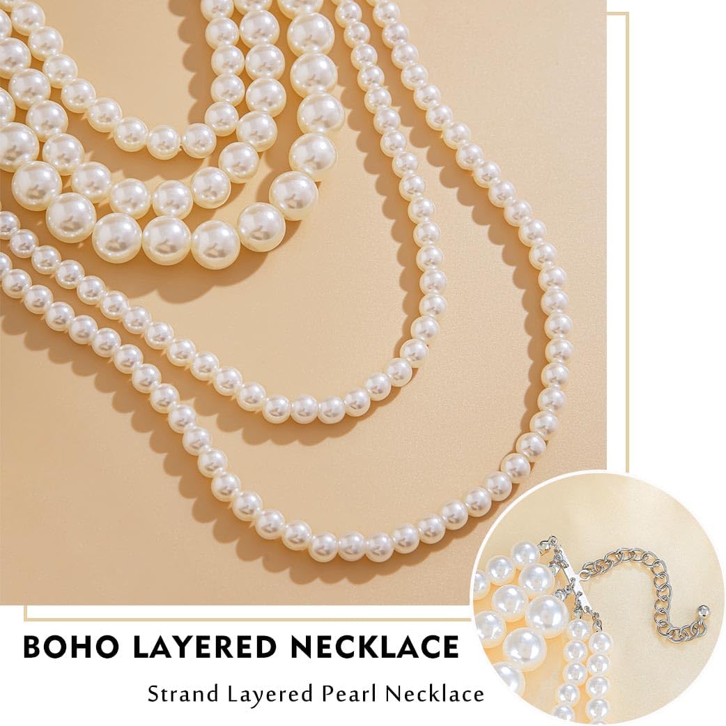 Layered Pearl Necklace for Women Long Pearls Necklaces Strand Pearl Necklace Statement Pearls Choker 1920s Jewelry - Image 4
