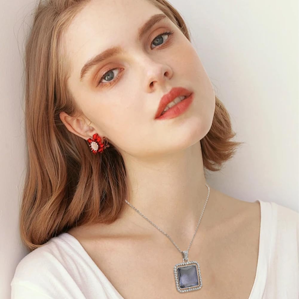 24Pcs 6 Sets Cabochon Necklace Kit Square Bezel Pendant Trays with Glass Cabochons and Chain Rhinestone Rotatable Double Sided Bezel Charms for Jewelry Making Supplies Necklace Gift Adults - Image 6