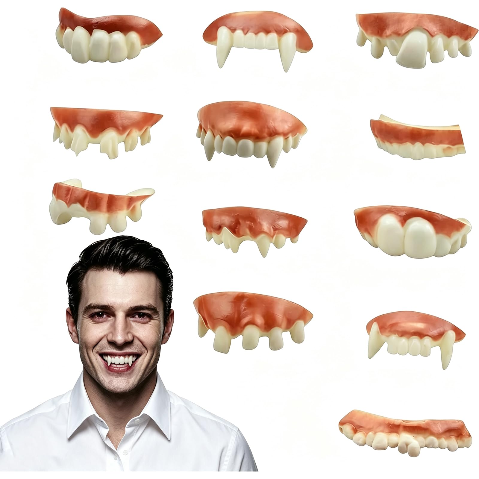 12 Pcs Funny Fake Teeth, Vampire Teeth for Halloween Party
