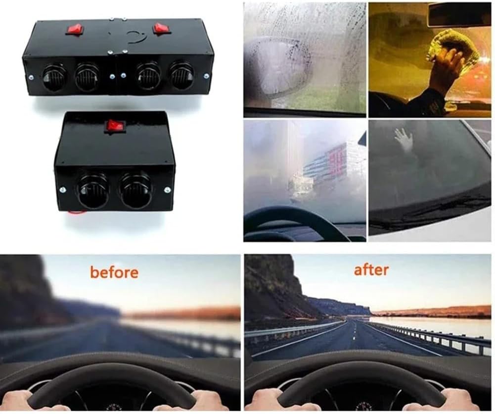500W 12V/24V Car And Truck Cab Heater With Dual Vent For Winter Warmth, Windscreen Defrosting And Demisting, For Cars, Vans, RVs, Campers, Buses, Marine(4Holes 12v)