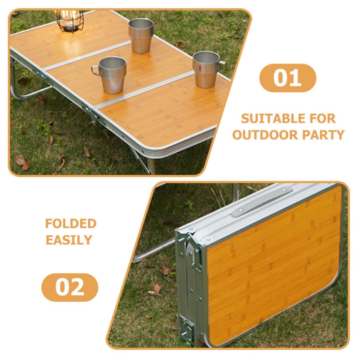 Lurrose Tavolo da Campeggio Tavolino Portatile Versatile in Alluminio e Bambù Pieghevole Leggero e Facile da Trasportare, per Pesca e Attività All'aperto per Picnic