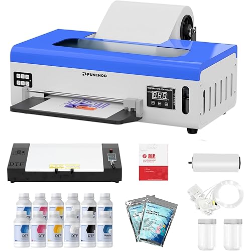 PUNEHOD DTF Printer A4 L800 with Roll Feeder, DTF Transfer Printing Machine for DIY Print Dark and Light T-Shirts (A4 Printer+Oven+Double Consumable)