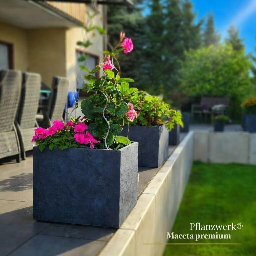 Pflanzwerk® Maceta Cube Lava Antracita 30x34x34cm *Resistente a Las heladas* *Protección UV* *Calidad Europeo*