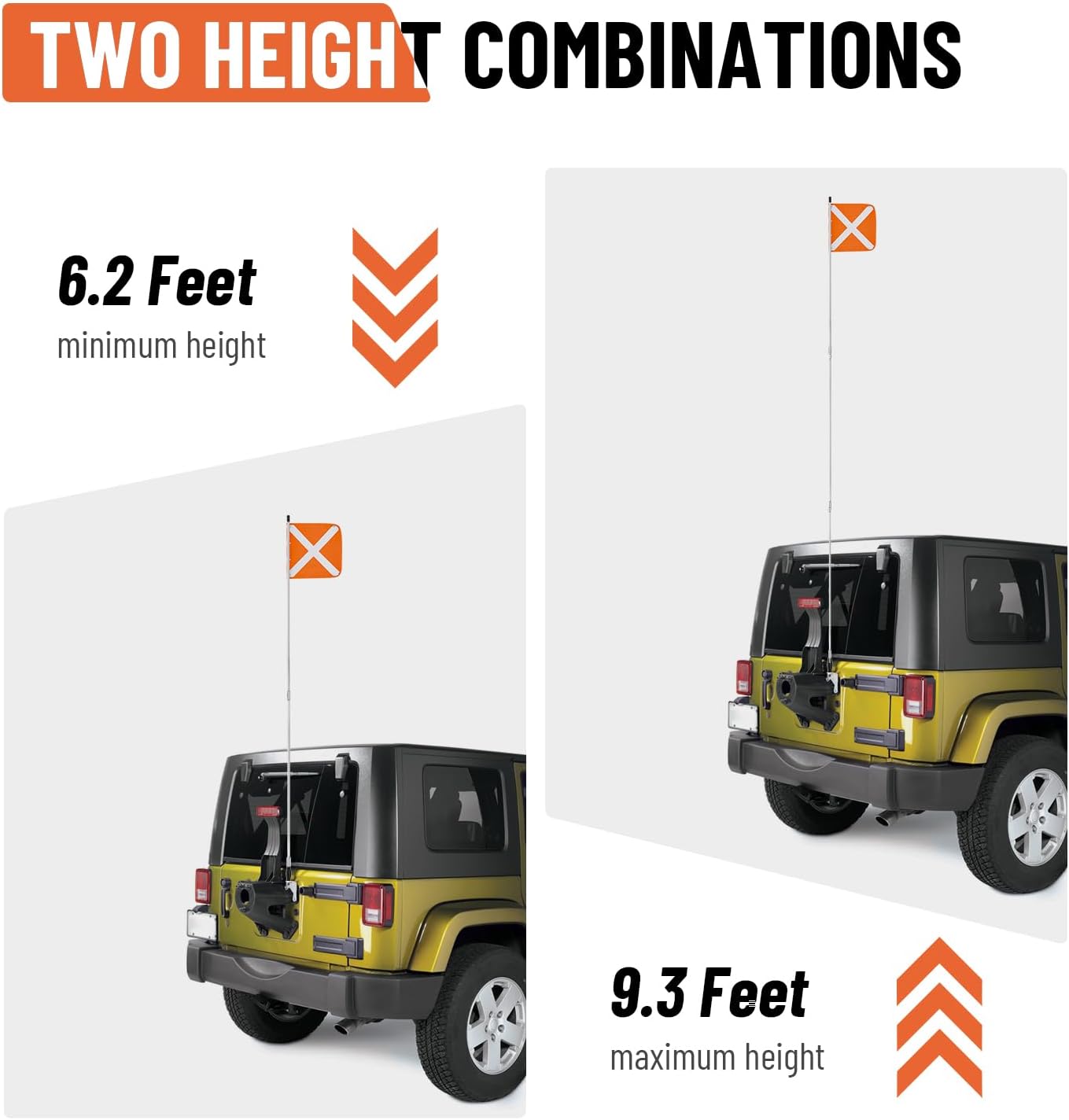 Sand Safety Flag with Barrel Spring Mounting Base, 12" x 12" PVC Reflective Flag, 9.3Ft Max Height, Compatible with UTV, ATV SUV, Truck & Off-road - Image 5