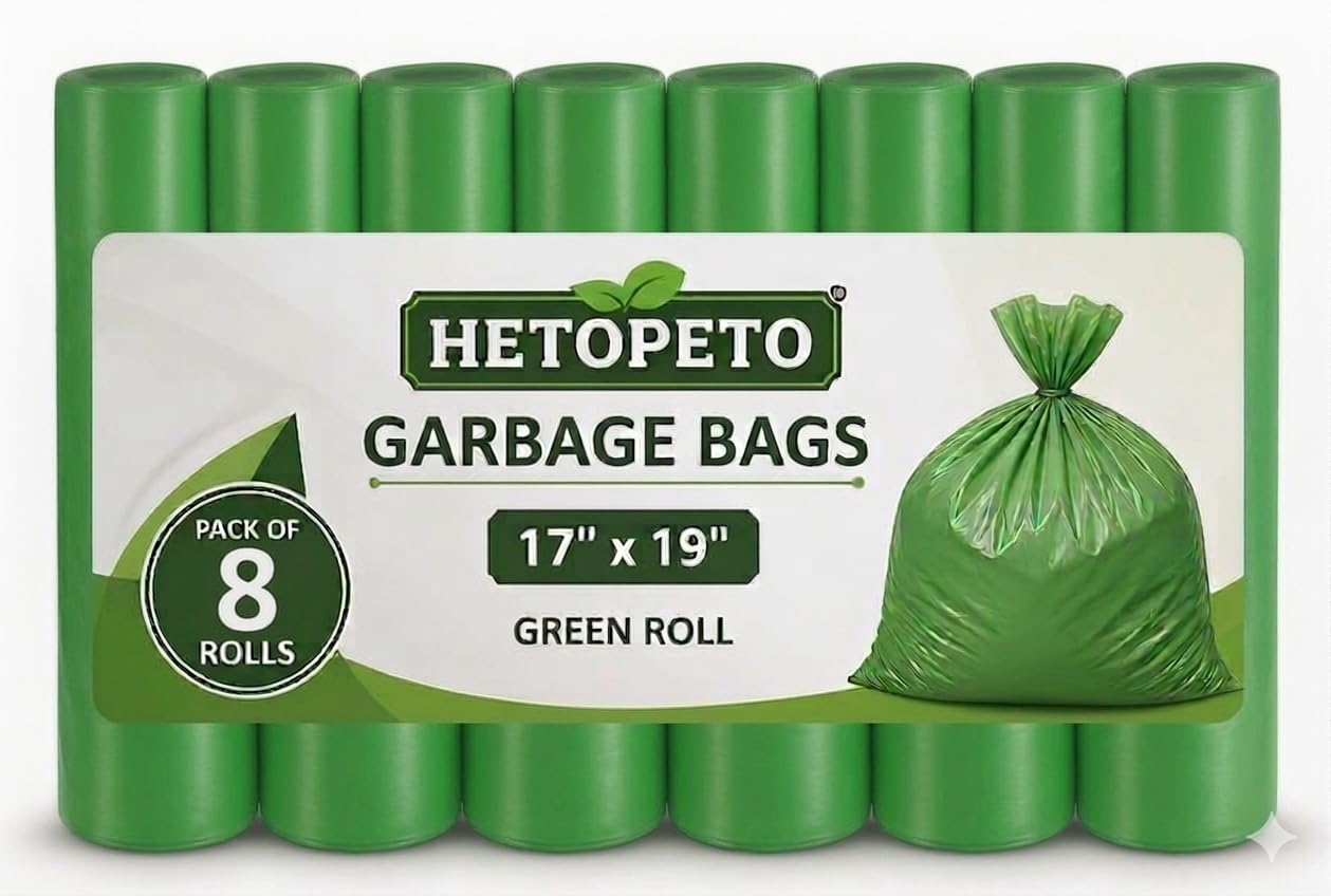 HETOPETO Biodegradable Garbage Bags for Dustbin - Large 17 x 19 Inches | 30 bags per Roll Trash Bag Eco Friendly Garbage Disposal Bags Dustbin Bag|Green(240 Bags)-image-4