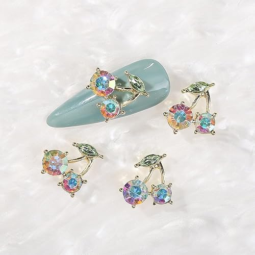 Miniatura 5 de 36 piezas de diamantes de imitación de uñas brillantes de cerezo, 3D dorado y plateado, dijes de uñas de cereza, bonitos dijes de uñas para mujeres