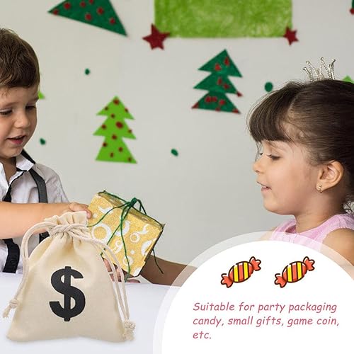 Miniatura 8 de 10 bolsas de dinero de lona para fiestas, bolsa de dinero con cordón, bolsa de dinero para disfraces con símbolo de signo, accesorios de fiesta