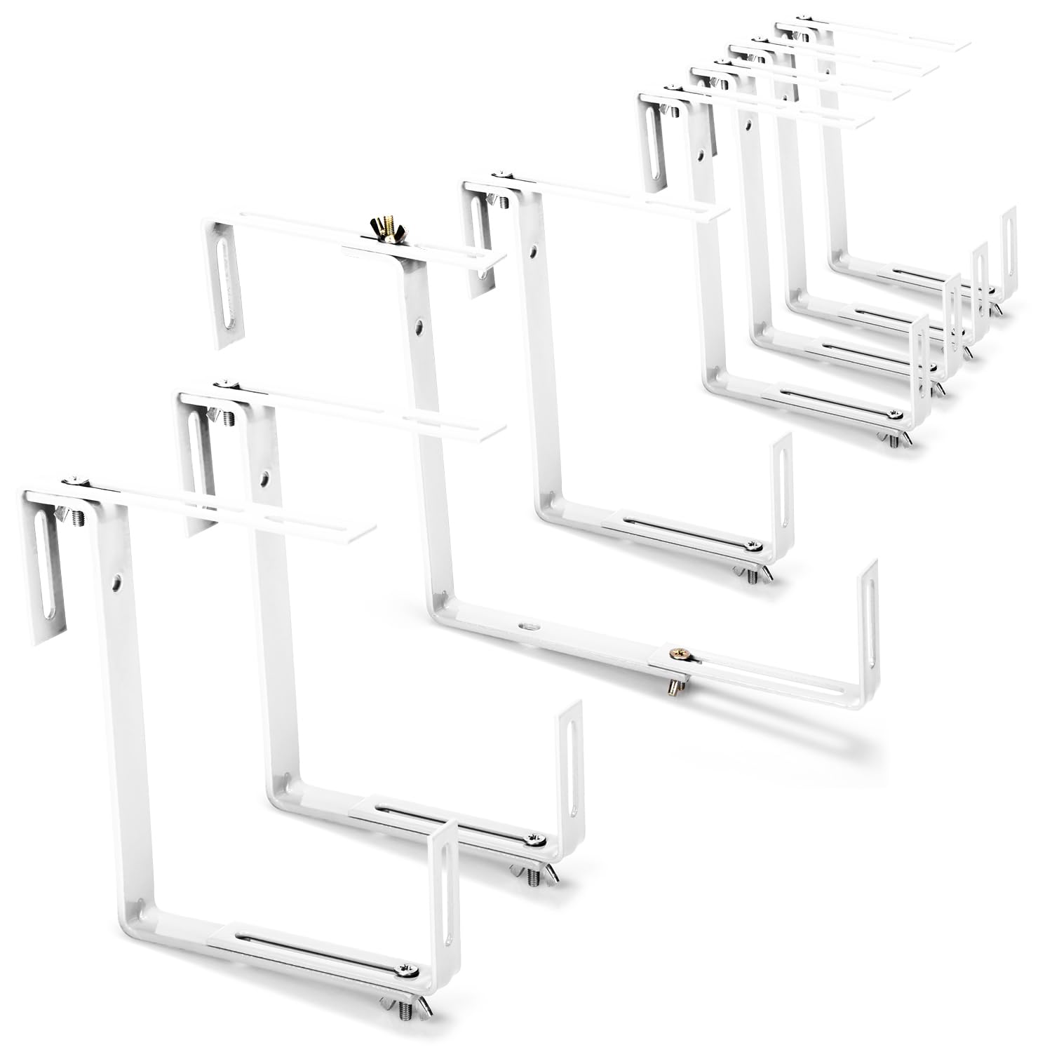 com-four® 8X Blumenkastenhalter für Balkon-Brüstungen und Geländer - Flexible Befestigung aus Metall für Pflanzkästen - 2-Fach verstellbar - kein Bohren notwendig (weiß)