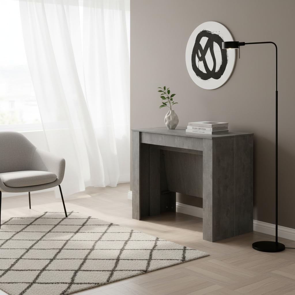 Consolle Allungabile 3 Metri Ingresso Design Moderno Dimensioni 50-300x90x76 cm Colore Grigio Cemento