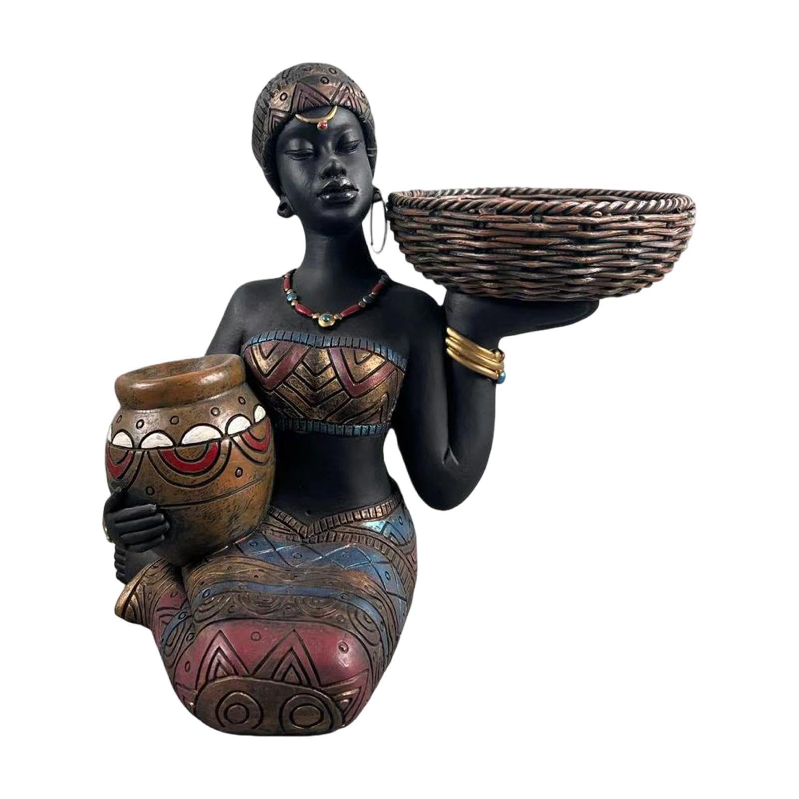 Figurine Africane per Arredamento Casa Donna Seduta con Figurine da Tavolo | Arte Africana per Scrivania Tavolo Scaffale Studio Ingresso Negozio Galleria Posto di Lavoro Soggiorno
