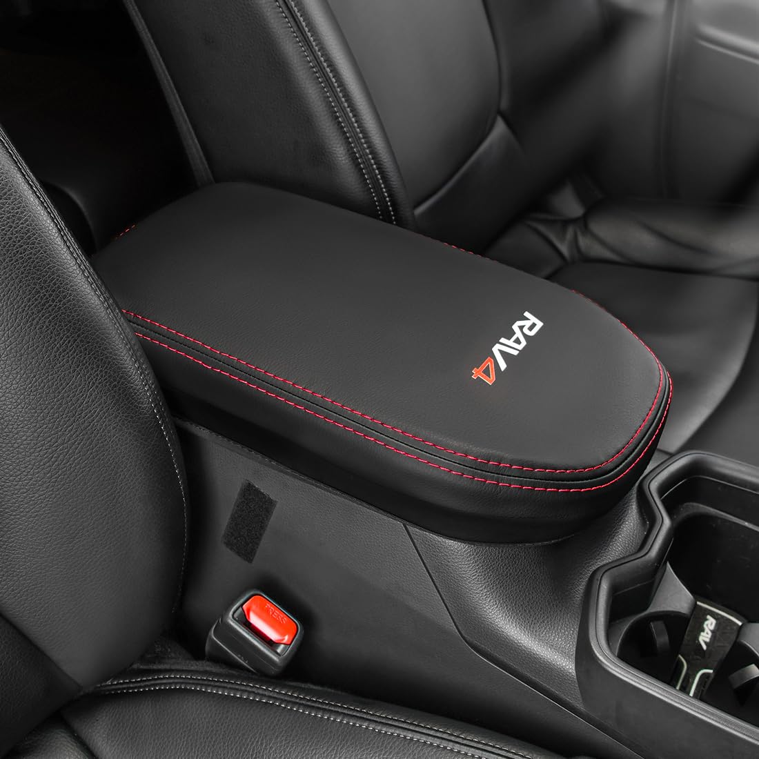 RAV4 50系 専用 アームレスト カバー 新型 RAV4 ラヴフォー PHEV XA50系 専用設計 センター コンソール カバー 汚れ防止 傷防止 コンソールボックス 肘置き 防水 内装パーツ アクセサリー (レッド糸)