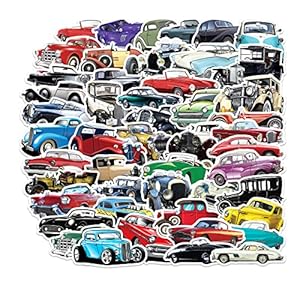 51 PCS Vintage Classic Car Stickers Pack for Kids Teens Adults Classic Cars Waterproof Vinyl Stickers and Decals for Laptop Computer Luggage Hydroflasks Water Bottle Scrapbook Skateboard
