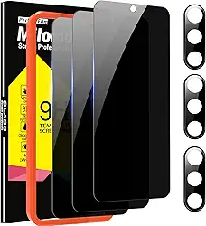 Milomdoi [Pacote com 3+3] para Samsung Galaxy S23 Protetor de tela de privacidade acessórios de vidro temperado pacote com 3 unidades de tela de privacidade Samsung Galaxy S23 5G pacote com 3 capas protetoras de lente de câmera compatível com impressão digital