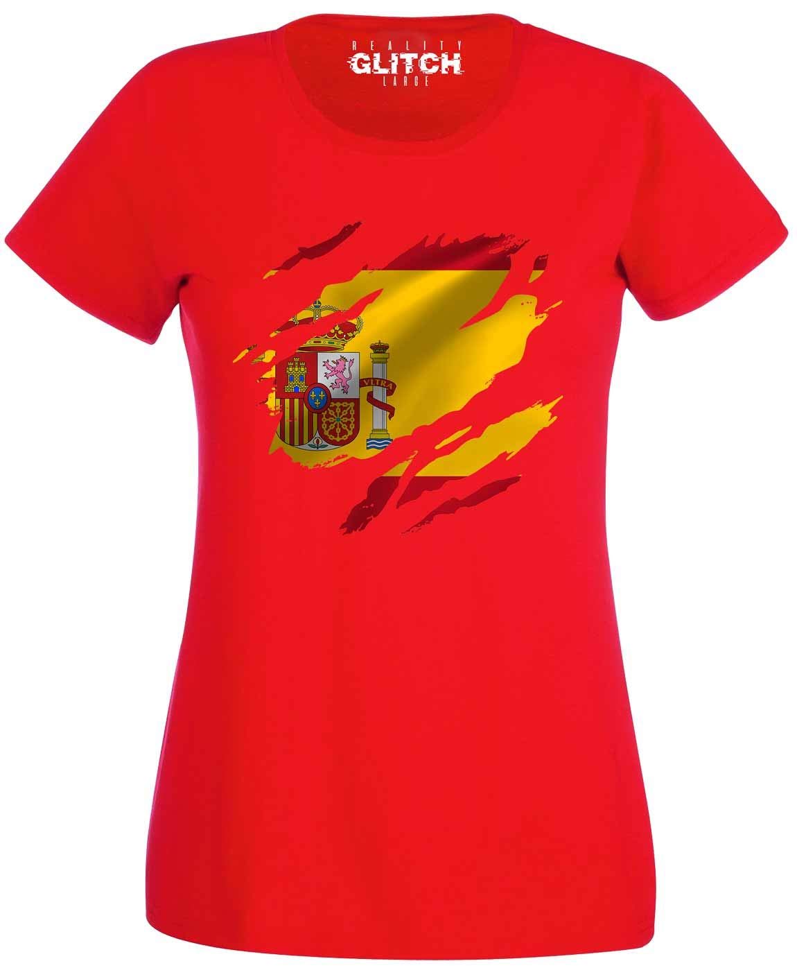 Reality Glitch Women's Red Torn Spain Flag T-Shirt (, L)
