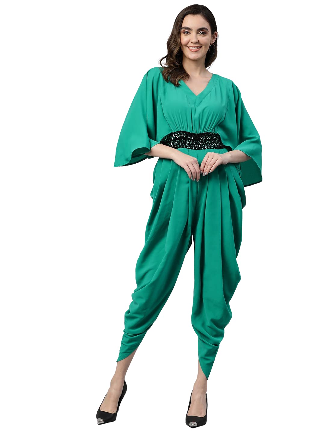 cottinfab Sea Green Solid Dhoti Jumpsuit-picture-11