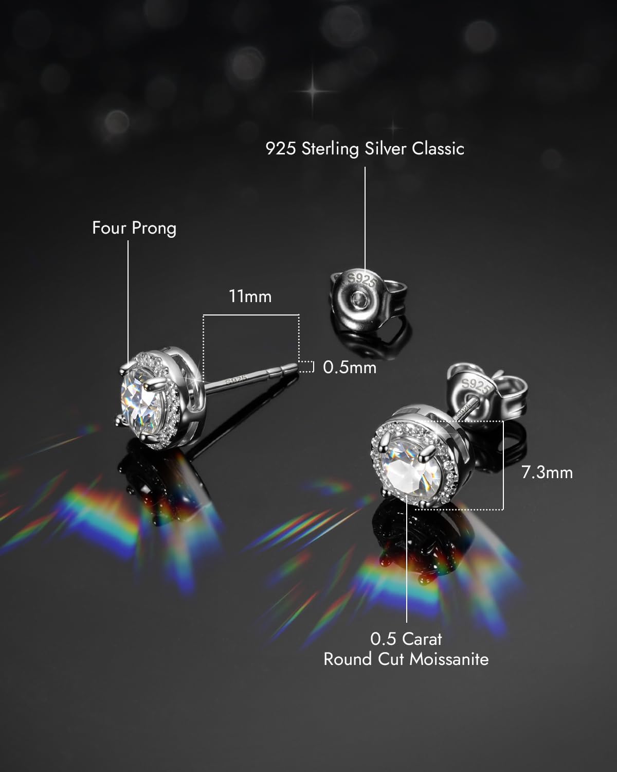 Diamond Halo Earrings for Men Women, 18K White Gold Plated 925 Sterling Silver Moissanite Diamond Studs Hypoallergenic, Birthday Jewelry Valentine Earrings Gifts for Husband Wife Son Daughter Teens - Image 8