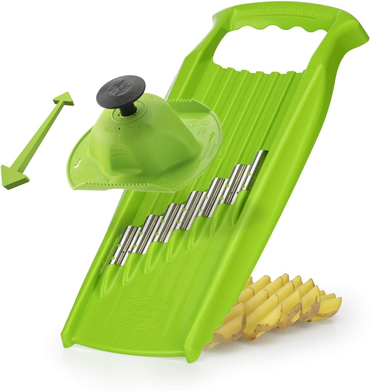Börner Wave-Waffle XXL PowerLine Wavy Vegetable Cutter (Green) • Mandoline for Wave Cutting and Waffle XXL • Slicer for Lattice Potatoes and Wavy French Fries XXL