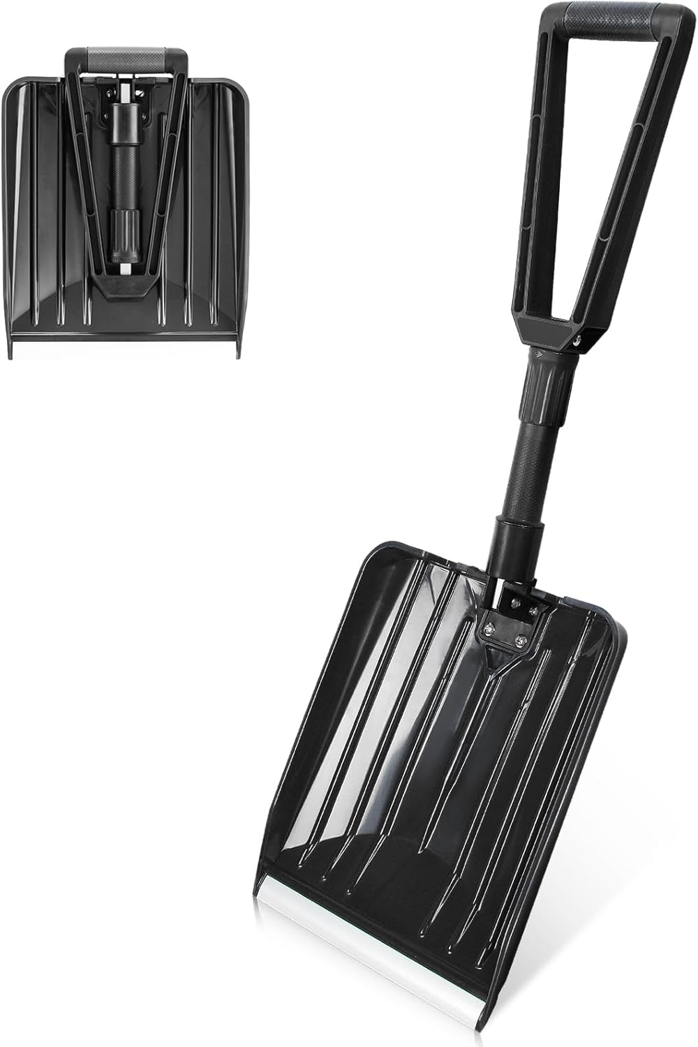 SHANTRA Folding Snow Shovel with Aluminum Edge, D-Grip Portable Shovel for Snow Removal, Lightweight Emergency Snow Shovel, Multifunctional Collapsible Shovel, Shovel For Car Driveway, Garden, Camping