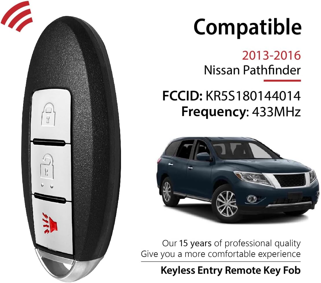 2 Keylessbest Replacement for 2013 2014 2015 2016 Nissan Pathfinder Key Fob Remote Control KR5S180144014 3 Buttons 433MHz