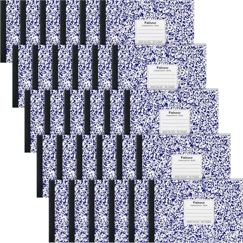 Carnet de composition 30 pièces bleu à lignes larges demi-page