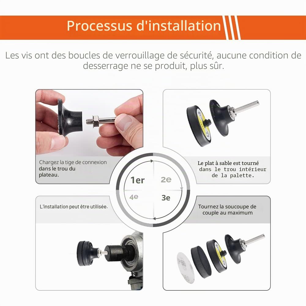 Tshya Lot de 270 disques abrasifs de 5,1 cm Lot de patins pour perceuse, meuleuse, outils rotatifs, accessoires de meuleuse avec tige de 0,3 cm et 0,6 cm, patins de ponçage inclus grain 36-3000