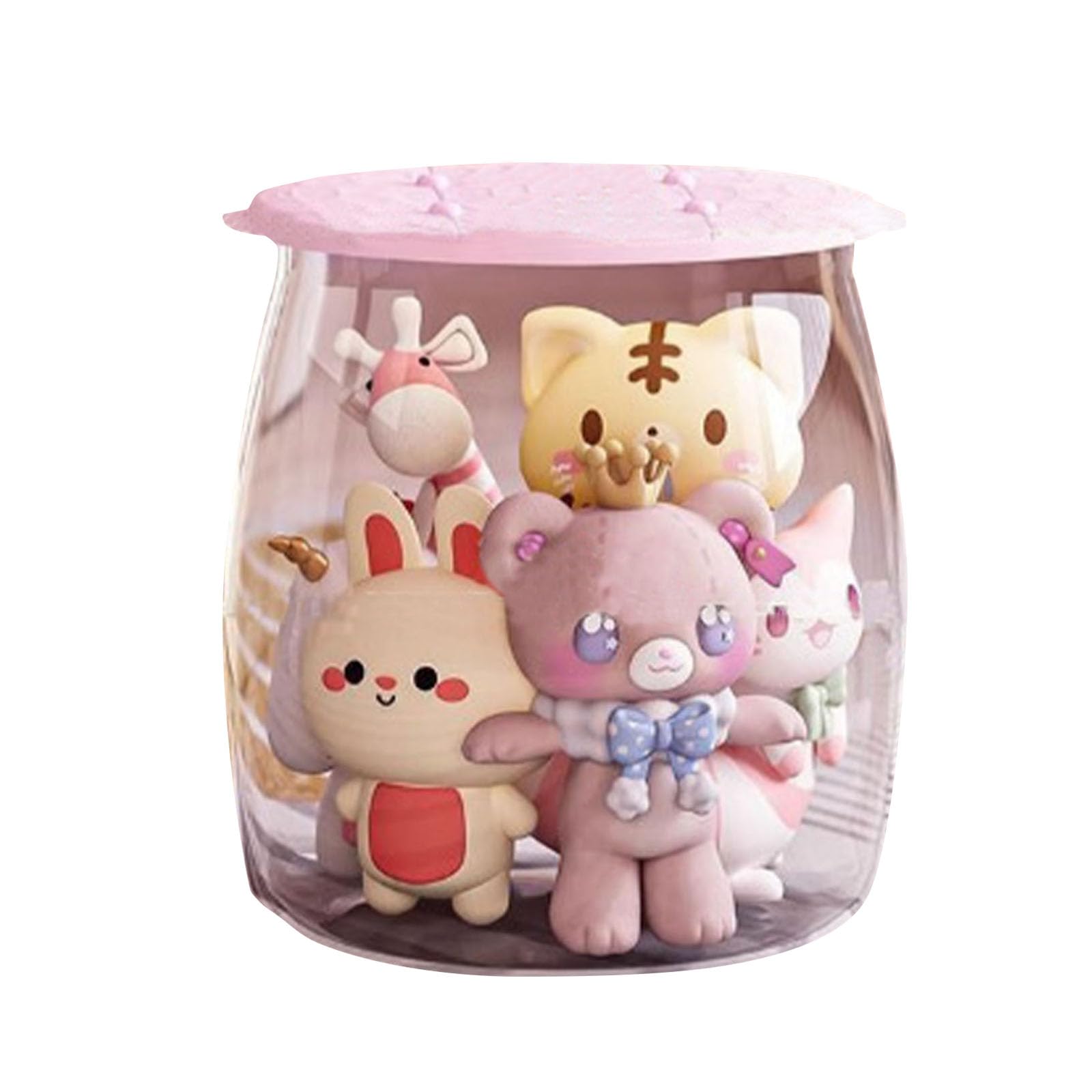 Toy Storage, Transparent Storage StoolDurable Plastic Seat & Toy Organiser with Lid, Clear Solution(Pink)