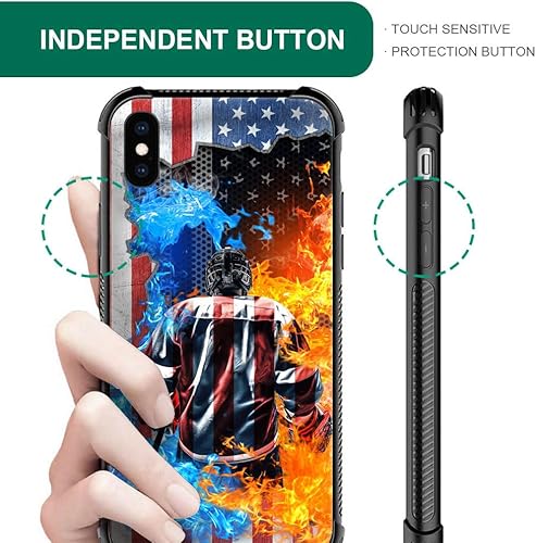 Miniatura 2 de HENOK Funda compatible con iPhone XXs, funda clásica de hockey con bandera estadounidense de hielo y fuego con protección a prueba de golpes y