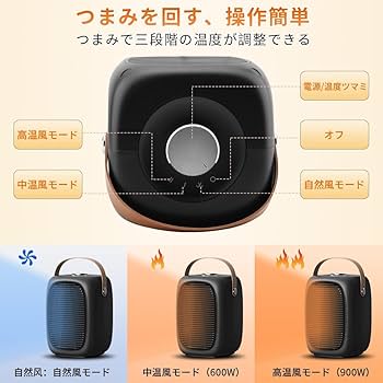 セラミックヒーター ブラック 小型 電気ファンヒーター 大風量 耐火素材 Amazon | セラミックヒーター 小型 電気ストーブ - 3秒速暖 大風量