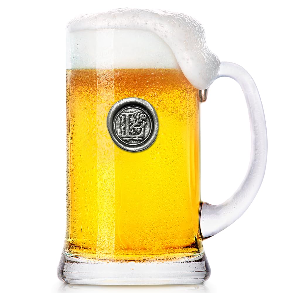 English Pewter Company Chope de bière en verre de 1 pinte de bière Monogram Initial Tankard - Cadeau personnalisé avec votre choix d'initiale (L) [MON012]