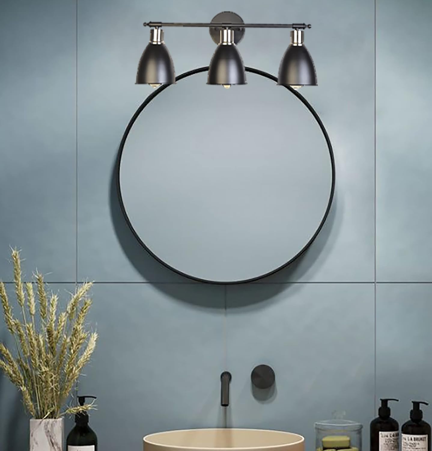 3-Light Bathroom Wall Lamp Vanity Light Fixture with Black Metal Shade for Mirror Cabinets Hallway Stairs for Kitchen Bedroom Living Room