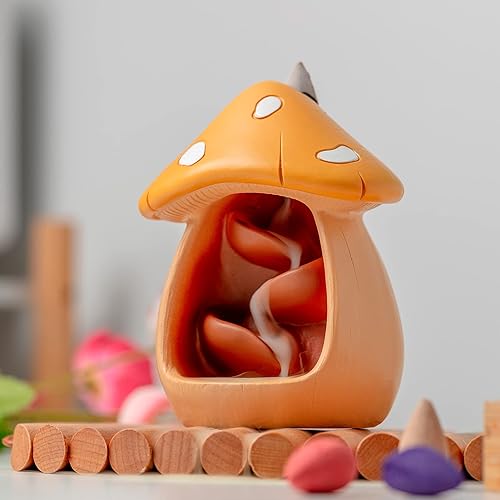 Miniatura 6 de Lindo soporte de incienso de hongos con 60 conos de incienso, quemador de incienso de reflujo de cascada hecho a mano, quemador de incienso con