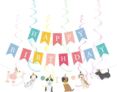 Vista 44 de Cartel con temática de perro feliz cumpleaños, decoración colorida para niños, bebés, perros, suministros de fiesta de cumpleaños Perro