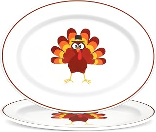 Qyeahkj Reusable Thanksgiving Serving Platter Melamine Plate Turkey Oval Platter Melamine Serving Plates Dinnerware for Indoor Outdoor Party Restaurant