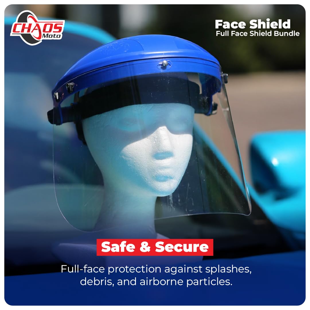 CHAOS Moto 10 Clear Faceshield Visors + 1 Headgear – 8x15.5 Inch, 0.040 Thick, Scratch & Fog Resistant, CSA/ANSI Certified