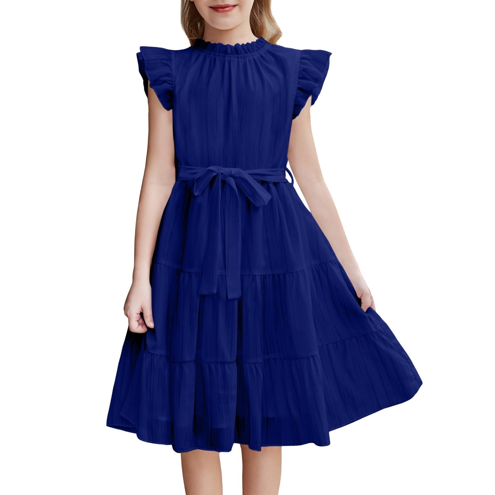 Robe d'été pour fille - Manches volantées - Style décontracté - Pour mariage, anniversaire, demoiselle d'honneur