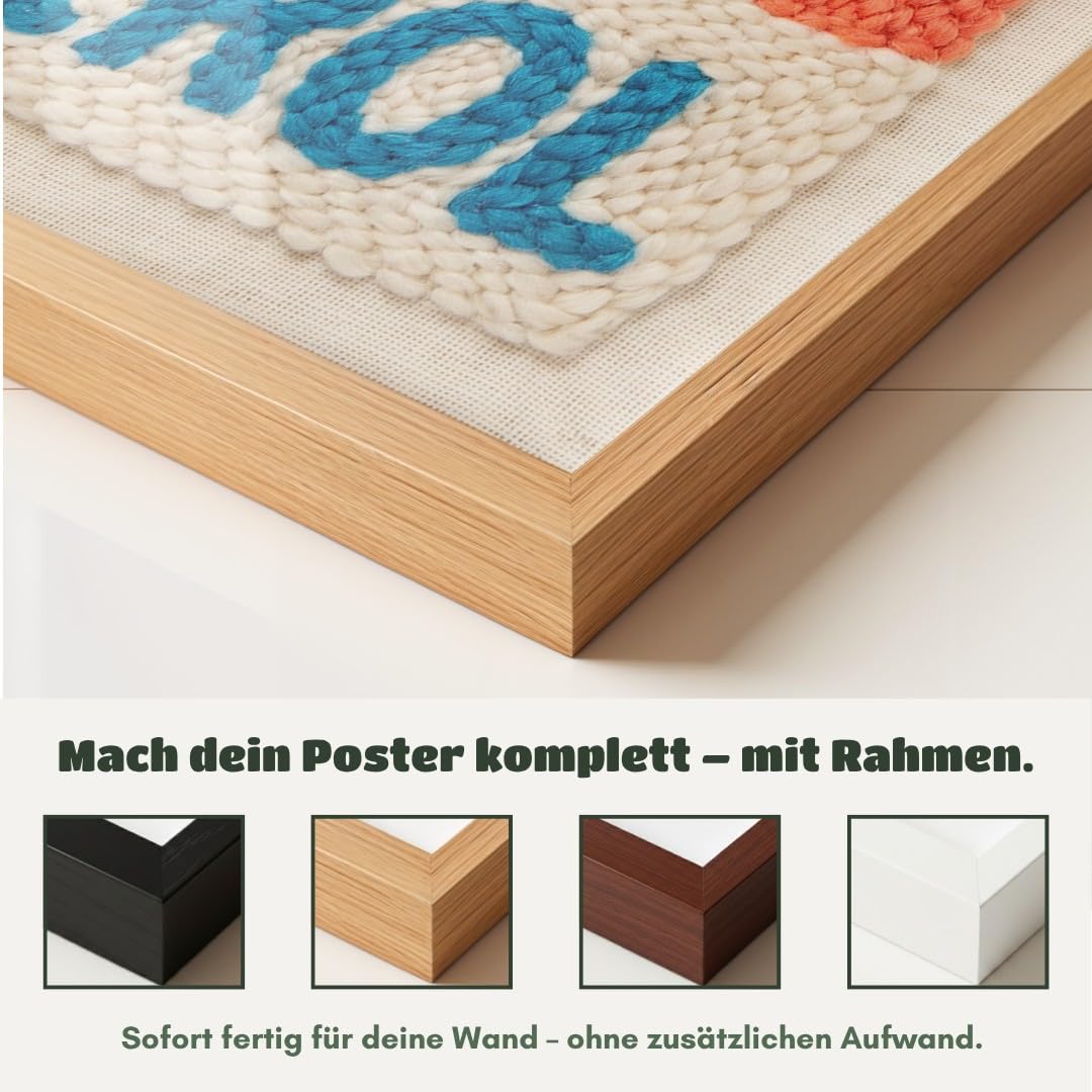MJ-GRAPHICS® Poster Aperol Kunstdruck Stickerei Wandbild Rot Orange Deko Sommer Küche Wohnzimmer 50x70 mit braunem Rahmen