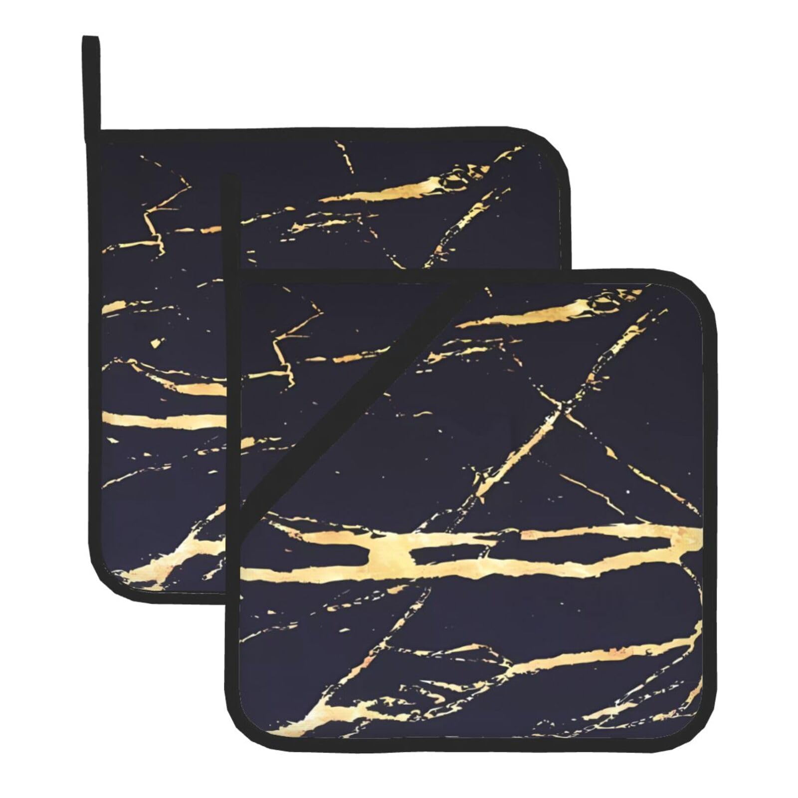 YYHWHJDE Marble Prints Square Hot Pads for Kitchen Counter - Waterproof Pot Holders with Hanging Loop, Durable Trivets for Microwave Oven - 2 Pack