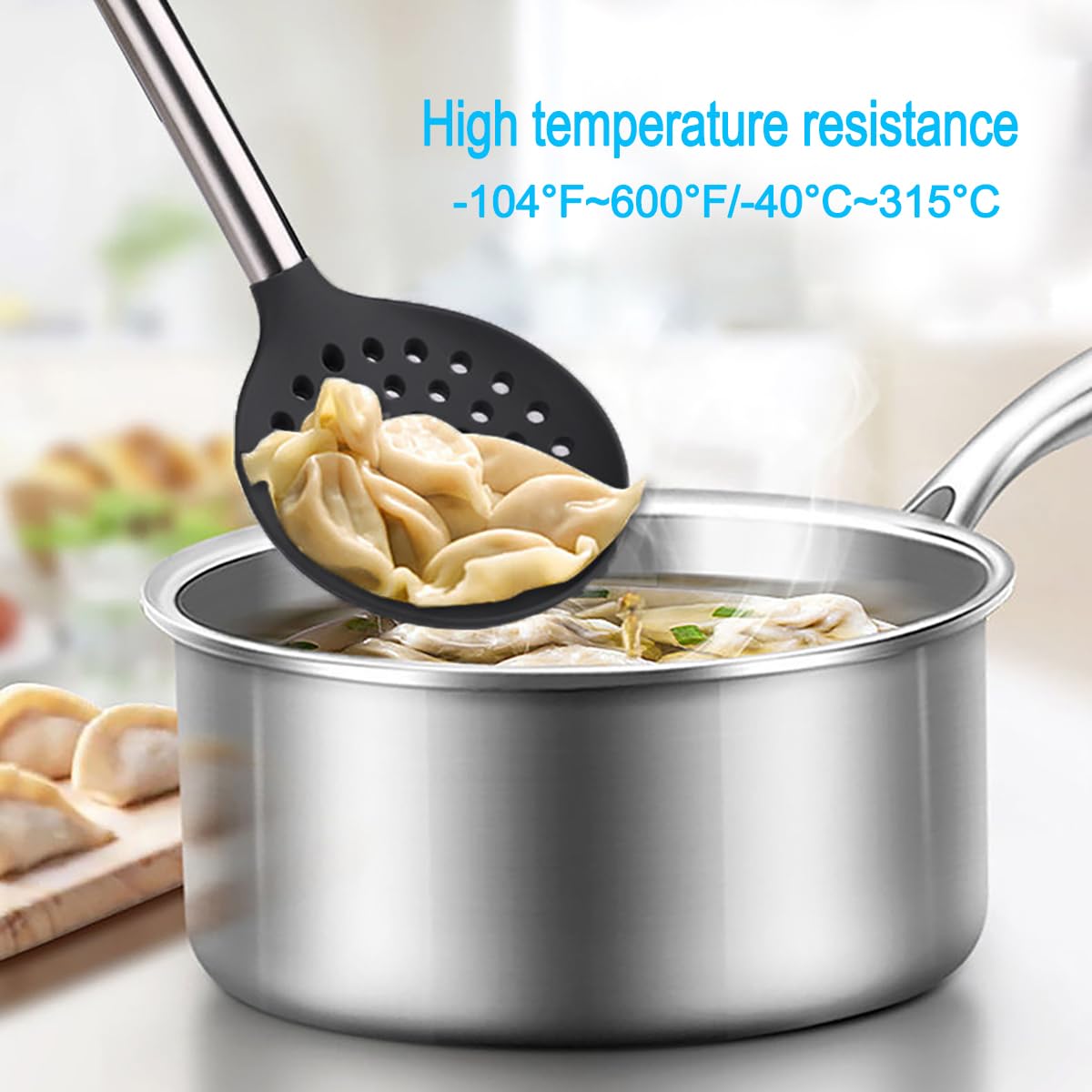 Juego de espátulas de silicona de 5 piezas, resistentes al calor, largas, grandes para utensilios de cocina antiadherentes, uso en cocina, color negro 6