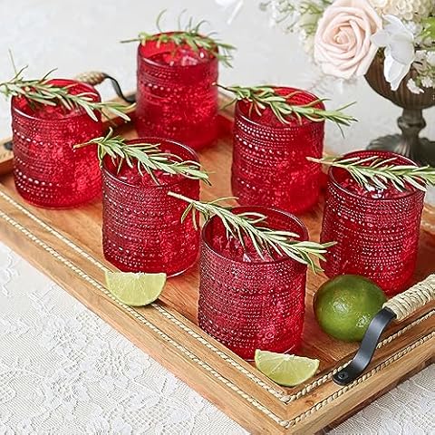 Kate Aspen Hobnail Beaded Drinking Glasses Vintage Glassware Set | Cocktail Glass Set, Juice Glass, Water Cups | Makes A Great Hostess Gift, Gift for Newlyweds (Red) Cover