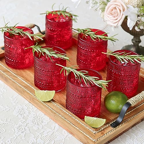 Kate Aspen Retro Arch Floral Red Drinking Glasses Set of 6, 10 oz Vintage Ribbed Glass Cups, Christmas Glassware & Holiday Drinkware, Valentine’s Day & Holiday Hostess Gift by Kate Aspen - Used condition - US$19.02