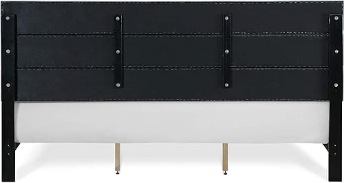 Miniatura 30 de ClickDecor Hudson - Cama de plataforma tapizada con cabecera recta copetuda, base de colchón, no necesita somier, soporte de listones de marco de