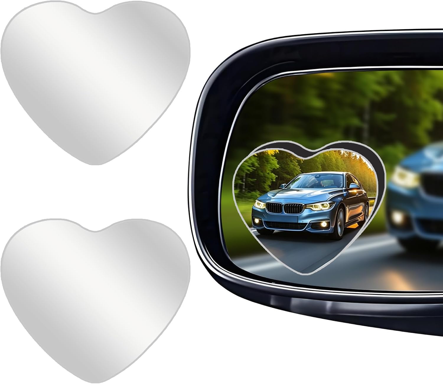 2 Pcs Heart Shaped Blind Spot Mirrors, Adjustable Wide Angle Convex Car Side Mirror, Stick-On Removable Rear View Accessory for Cars SUVs Trucks RV, Enhanced Safety Universal Fit