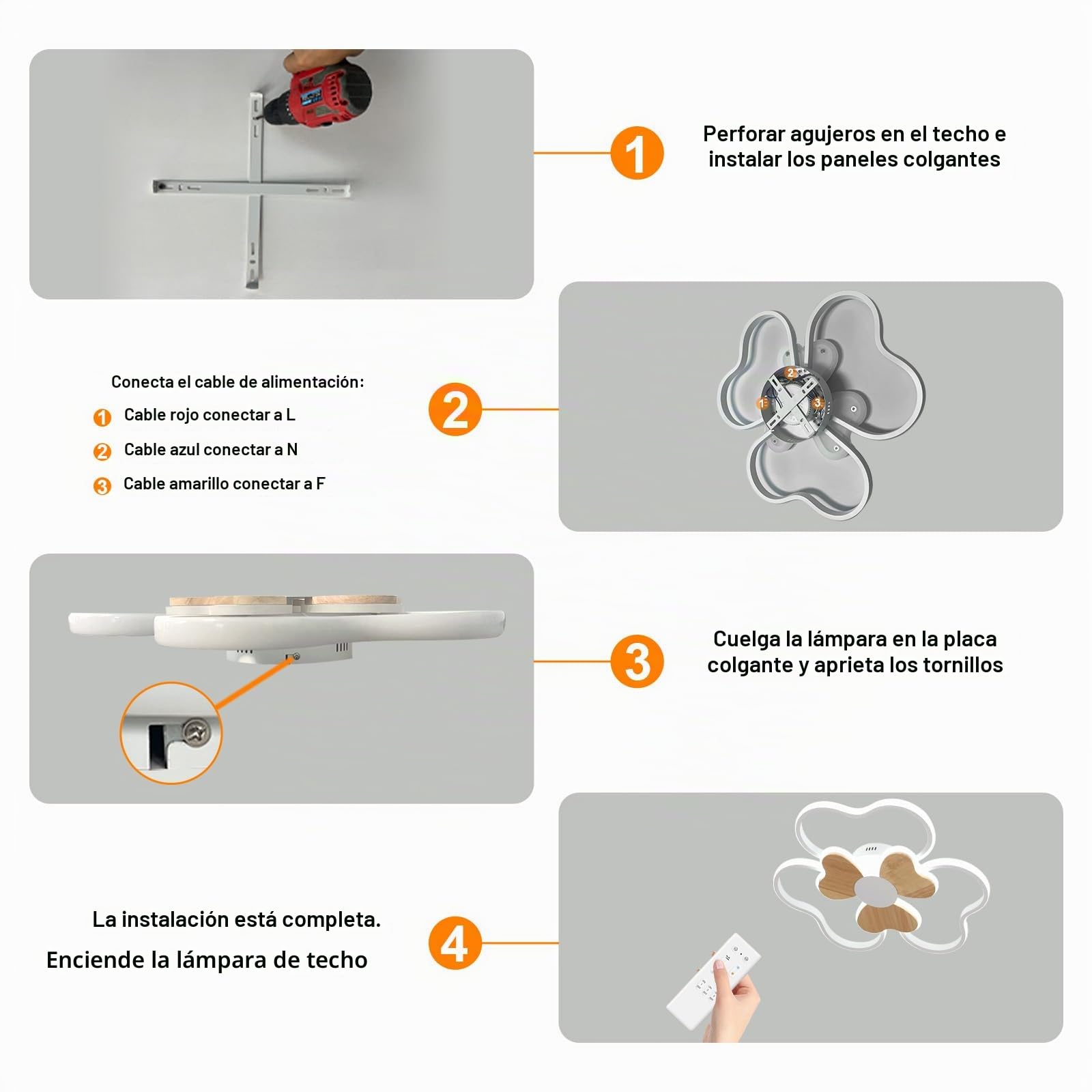 Lampara Infantil Techo,48W Lampara Techo LED Infantil Dormitorio Forma de flor Madera 3000K-6000K Regulable con Control Remoto, Plafón LED Techo de 50CM para Cuarto de Niños Dormitorio