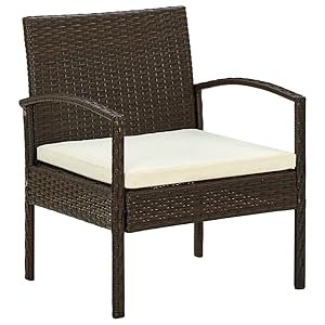 vidaXL Silla de Jardín con Cojín Sillón Exterior Patio Terraza Balcón Asiento Butacas Muebles Mobiliario Duradera Robusta Ratán Sintético Marrón