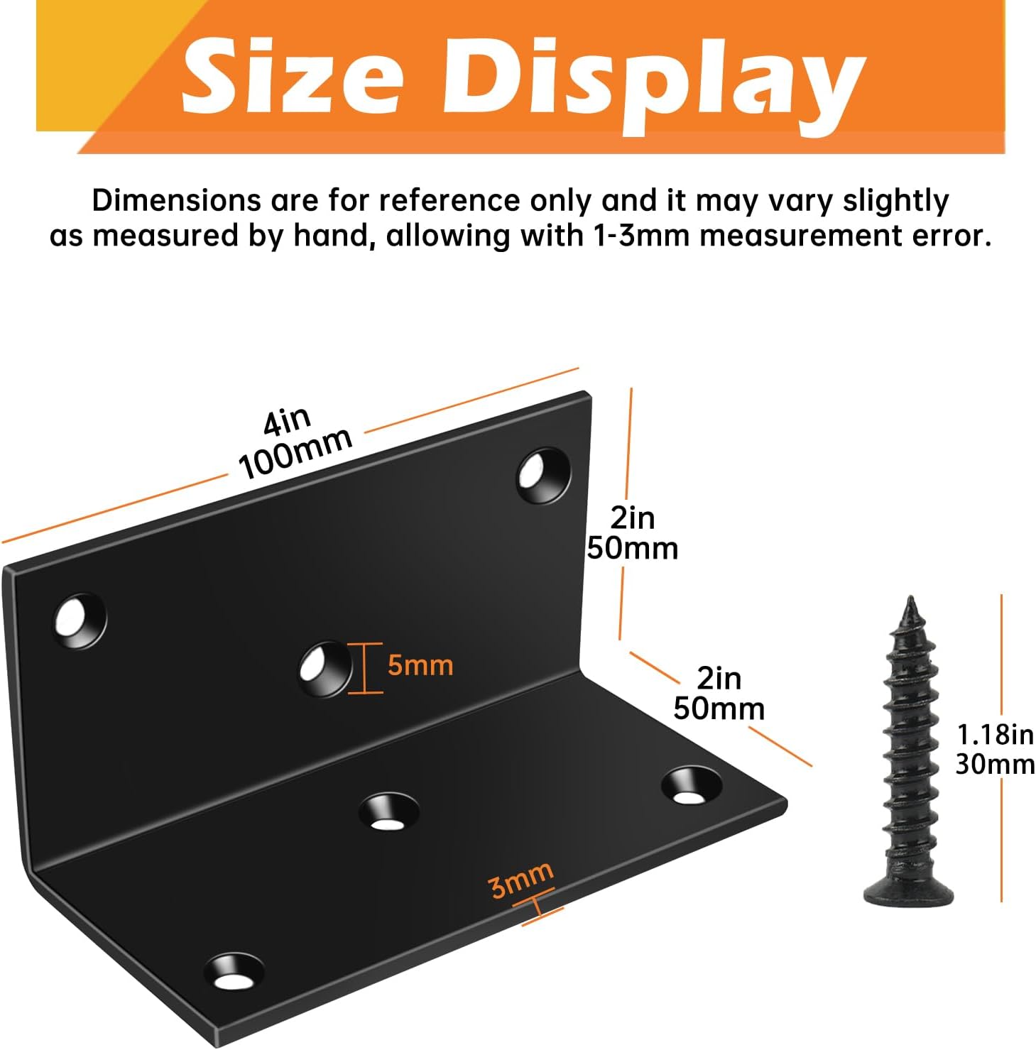 8 Pack Heavy Duty L Brackets 2x2x4in, 90-Degree Corner Brace, Steel Angle Brackets with Screws, for Furniture, Shelves, Cabinets, DIY Projects, Woodworking, and Home Improvement, Black