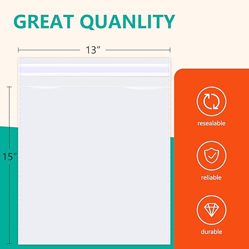 Miniatura 2 de iMailer - 200 unidades - Bolsas de celofán grandes transparentes de 13 x 15 pulgadas - Bolsas de polietileno de celofán autosellables resellables